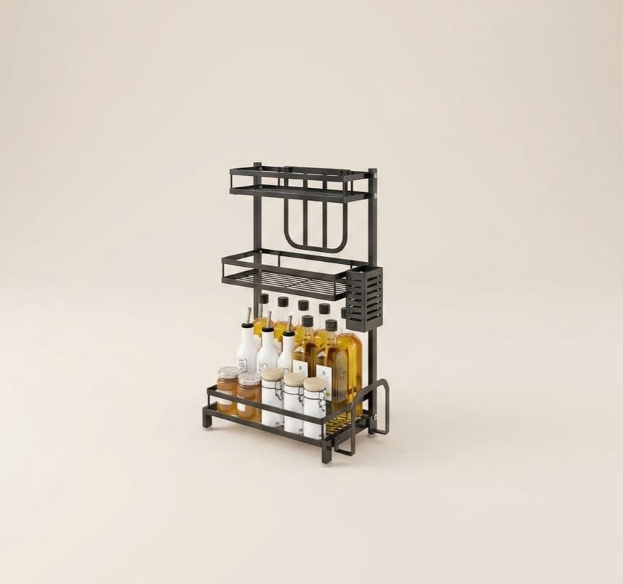 Multi-Layer Black Stainless Seasoning Rack